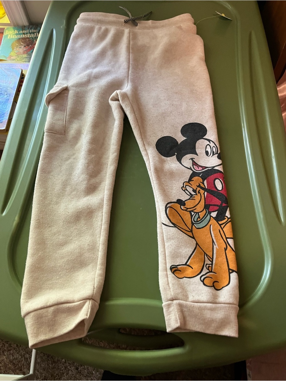 Disney Beige Kids Fleece Joggers with Mickey & Pluto Graphic